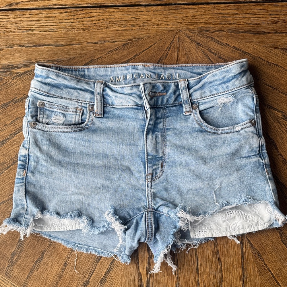 American Eagle Outfitters Women's Distressed Light Blue Jean Shorts
